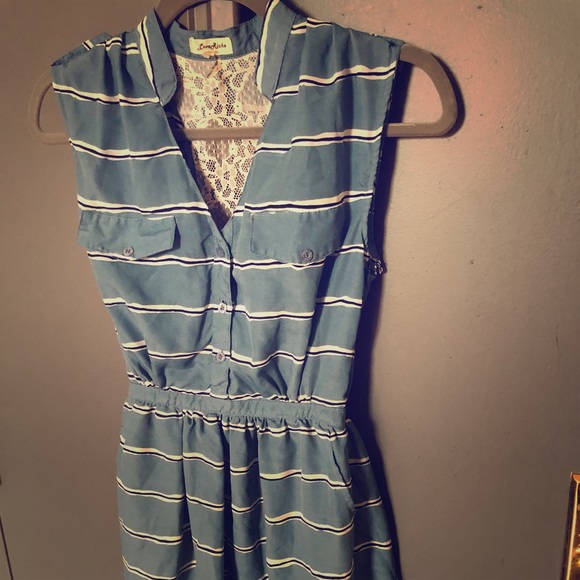 Blue summer dress with ADORABLE lace back - Picture 1 of 5